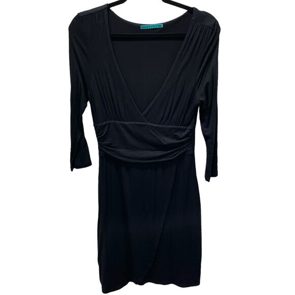 Velvet by Graham and Spencer Drape Waist V Neck Wrap Skirt Black Dress L NEW - Picture 1 of 10